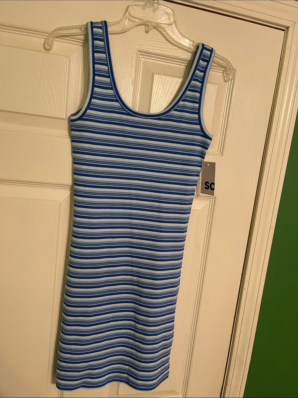 SO Blue and White Striped Tank Mini Dress